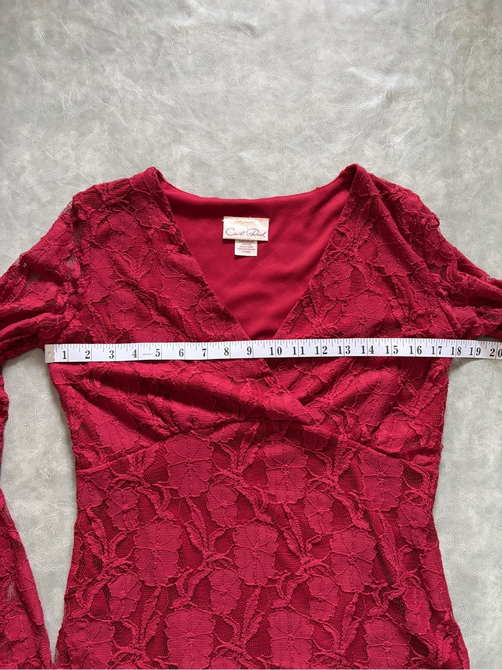 Vintage Red Lace Long Sleeve Blouse Deep V Neck Romantic Y2K Fairycore - Picture 8 of 11